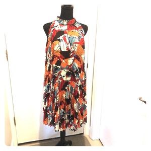 Multi colored sleeveless pleated dress